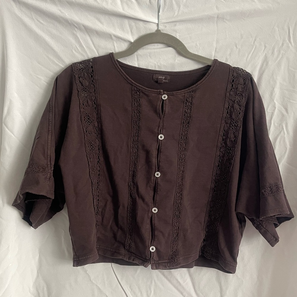 Aerie Short Sleeve Crochet Cardigan